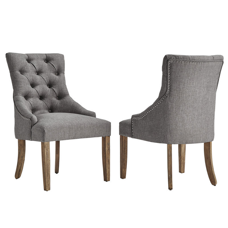 Chaise d'appoint de 24,25 po de largeur Dukinfield, Tissu gris clair, Rustique naturel