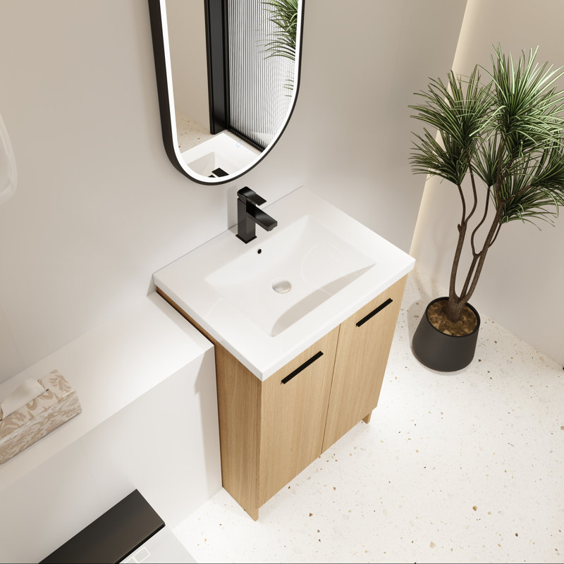 Meuble-lavabo 24 po avec lavabo en résine, deux portes, autoportant