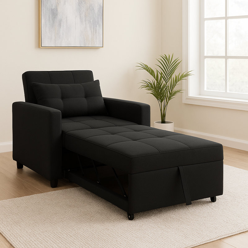 Fauteuil-lit convertible 3-en-1 Chirokitia, Lin noir