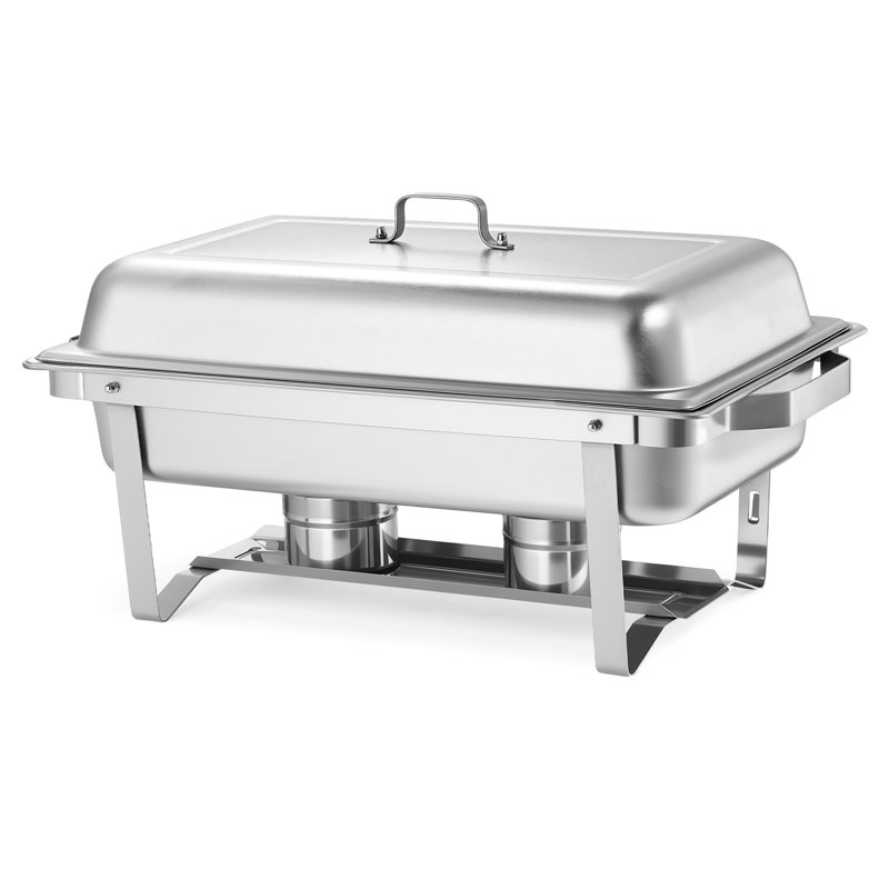 Réchaud rectangulaire, réchaud en acier inoxydable de 9 pintes, ensemble complet de chauffe-plats avec poignée creuse, 2 pinces à nourriture, couvercle, support à carburant, vaisselle pour le banquet