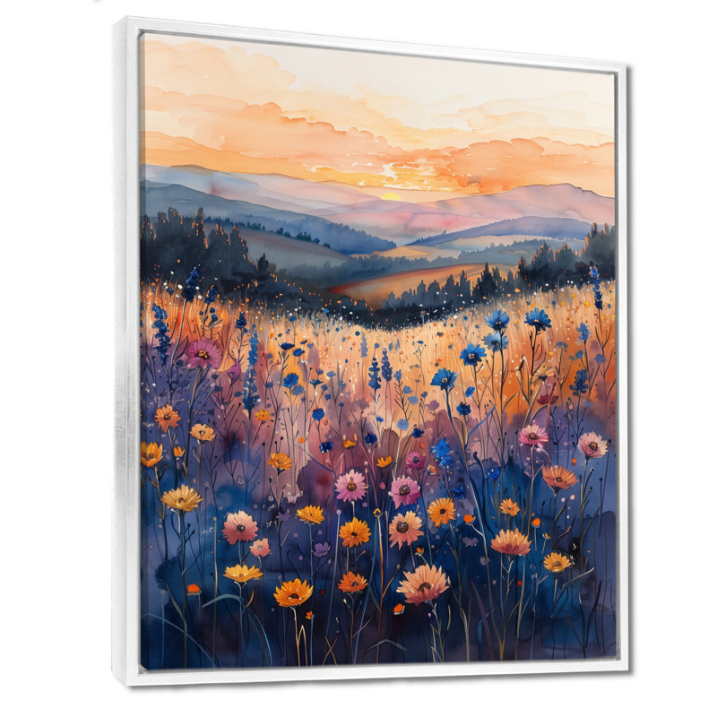 «Blue Blue Cornflowers Summer Breeze» - impression d'art mural bleuets, Toile encadrée flottée blanche