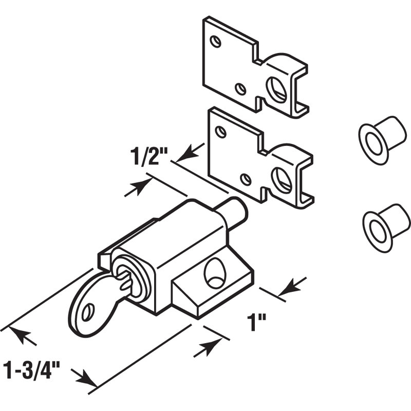 Push-In Sliding Door Keyed Lock, 1-3/4 In., Diecast And Steel Components, Aluminum Painted Finish