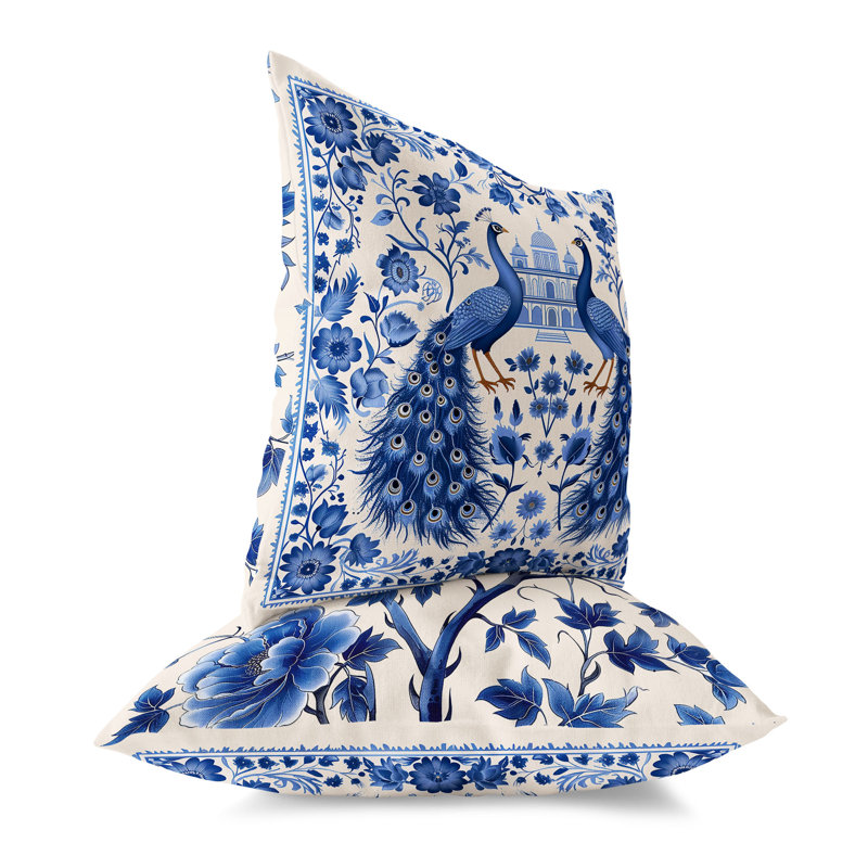 Celestial Feathers  Square Throw Pillow, Blue/White, 16"H x 16"W