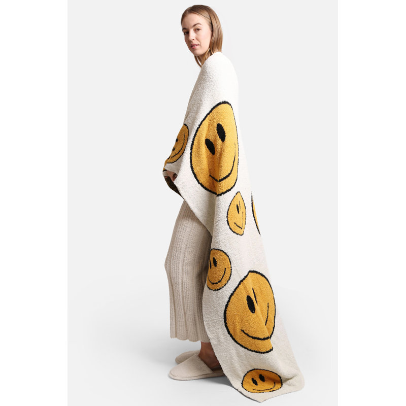 Jeté doux Happy Face , Blanc