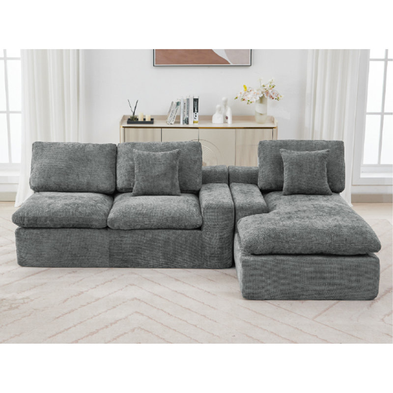 Canapé modulaire rembourré sans dossier 107,9 po Cloud, Gris chenille
