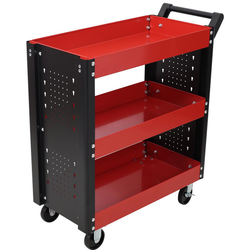 Chariot à outils sur roulettes 3 niveaux, Rouge