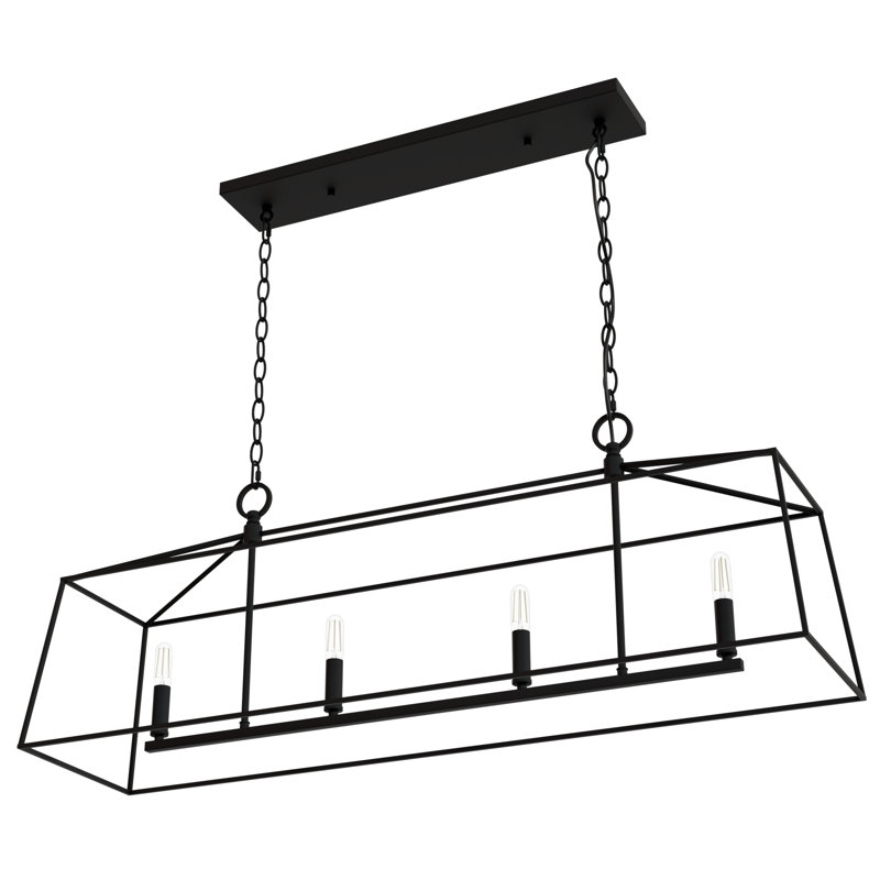Jasmine Roth 4 - Light Dimmable Kitchen Island Square / Rectangle Chandelier, Flat Matte Black