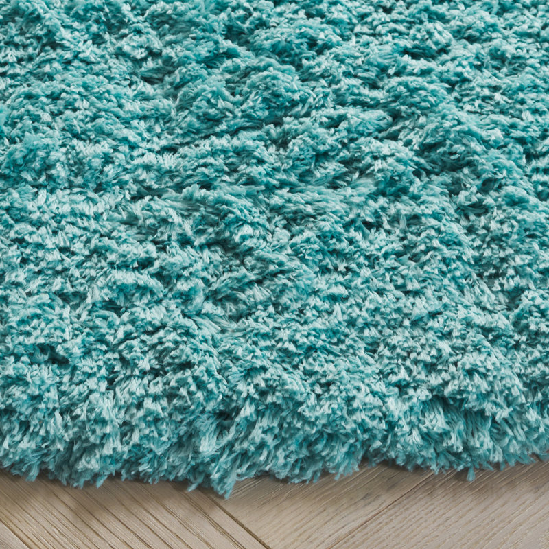 Tapis turquoise clair Hermina, Rond 5 pi 1 po