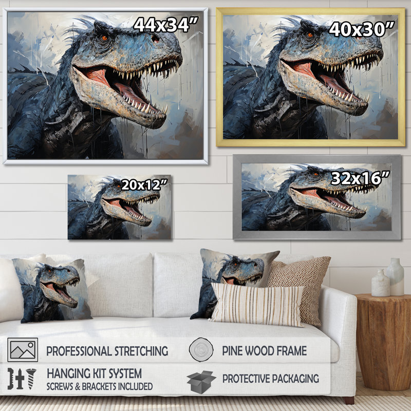 Dinosaur Blue T Rex Supreme sur toile, Cadre flottant noir, 40" H x 30" W