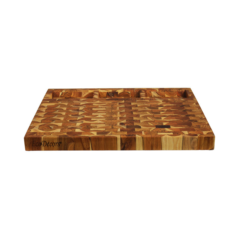 Planche à découper en bois de teck massif réversible certifiée EcoDecors FSC, pour collations, fromage, garniture et préparation de cuisine, 20 x 15