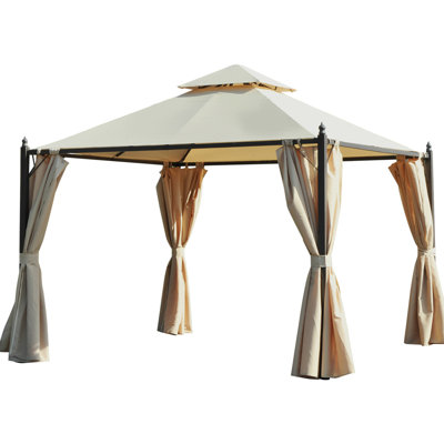 Outdoor Gazebo 10' X With Privacy Curtains In Steel Build Iron For Backyards