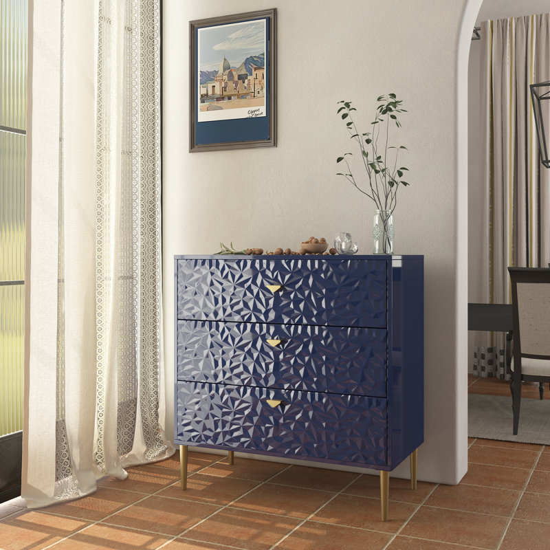 Commode en bois 3 tiroirs Bakke, Bleu