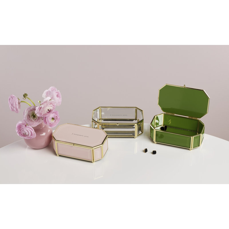 "I Treasure You" Green Jewelry Box, Pink