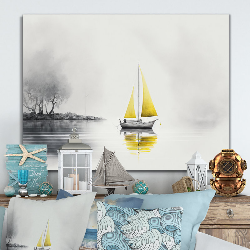 Bateau ancré II - reproduction sur toile, H 30 po x l 40 po x P 1,5 po, Toile tendue