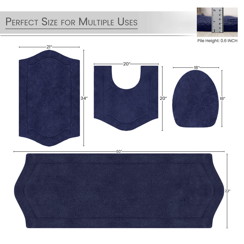 Ensemble de tapis de bain 4 pièces avec couvercle Waterford, séchage rapide, tapis lavables à la machine, absorbant, Marine