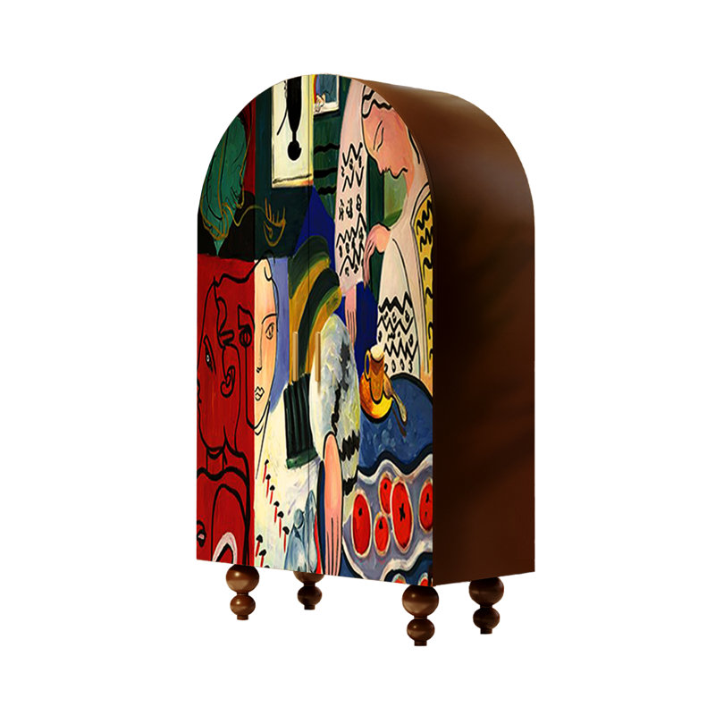 Armoire arquée avec tringle à vêtements et tablettes, Noyer / multicolore