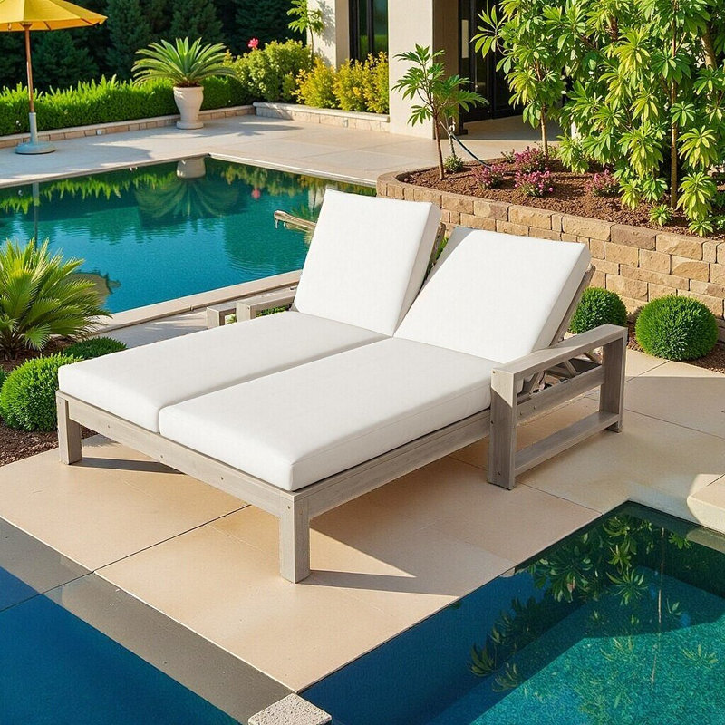 Méridienne double à dossier réglable UnaFlora, meubles de patio en bois d'acacia pour l'extérieur, Gris