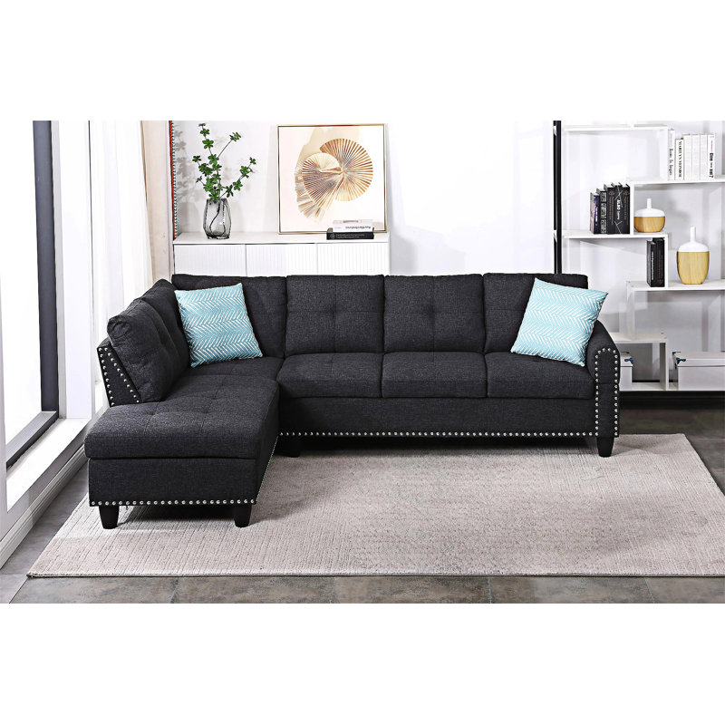 Left Hand Facing Sofa & Chaise, Charcoal Gray