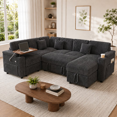 Canapé-lit modulaire en U 100 po avec rangement Corduroy