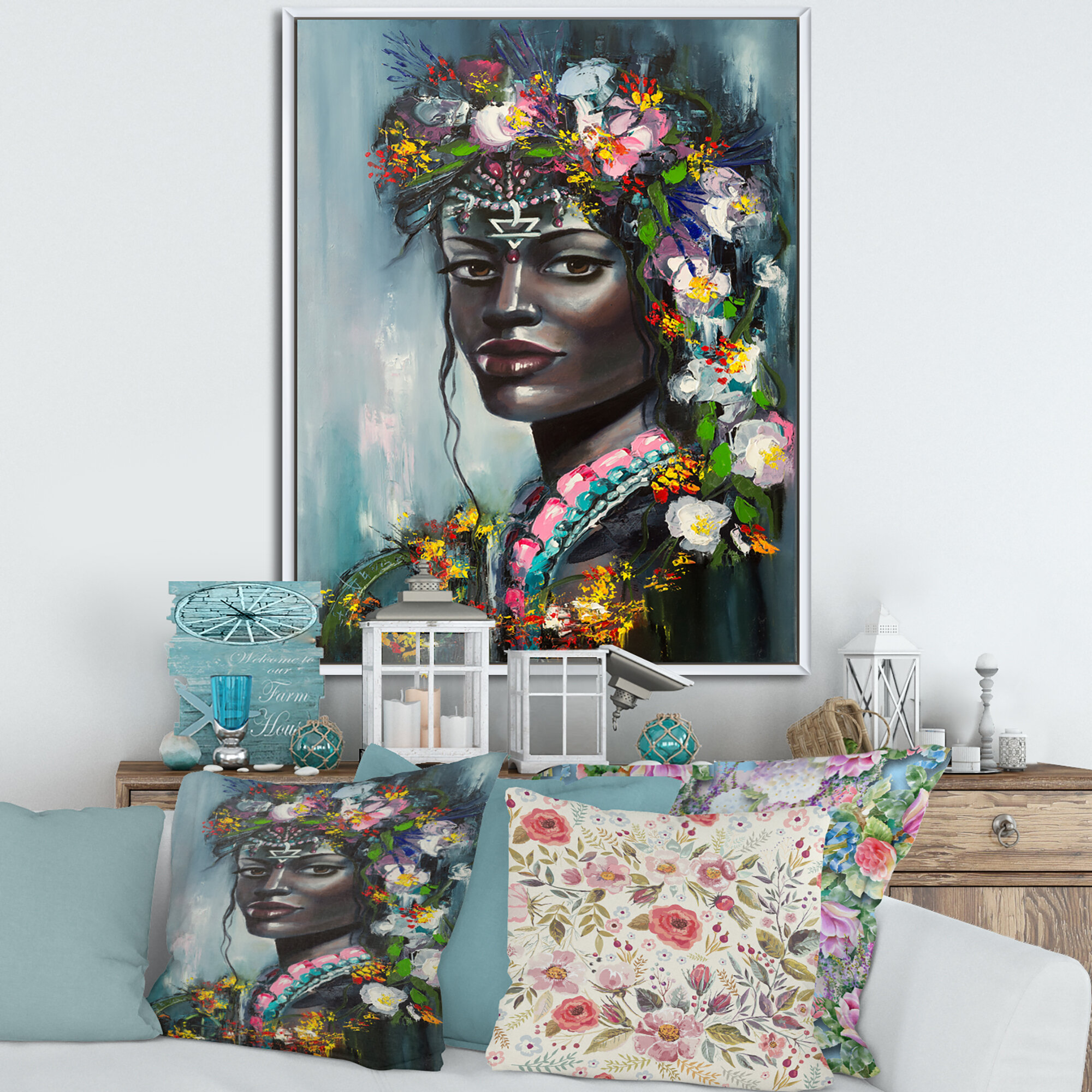 Bless international Portrait Of Traditional Afro American Woman Framed On Canvas  Painting Wayfair