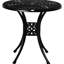 Table ronde de 30 po pour l'extérieur avec trou pour parasol, table de bistro de patio en fonte d'aluminium antique, noire. Fabrication robuste, trou de revêtement anti-rayures, structure, entretien facile
