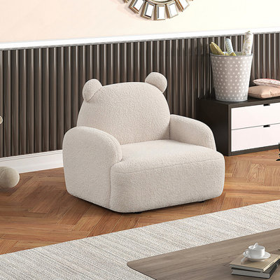 25.5"W Beige Sherpa Bear-Shaped Kids Armchair