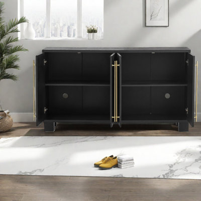 Wood Traditional Style Sideboard With Adjustable Shelves And Gold Handles
