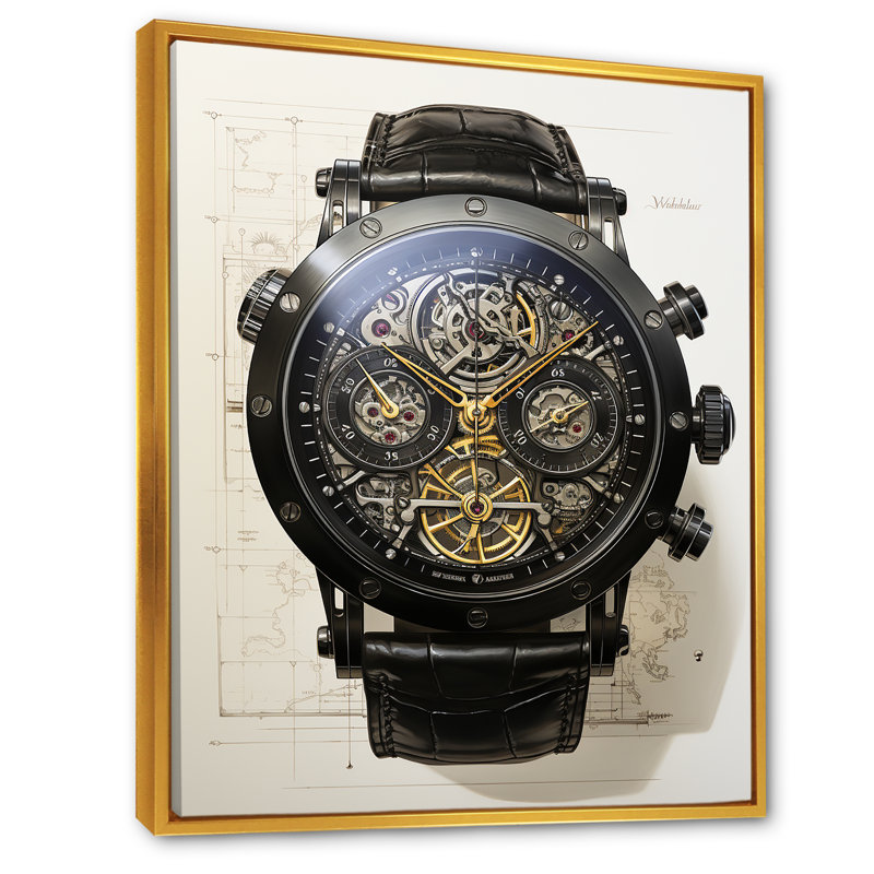 Impression sur toile, montre de luxe, reproduction de mode, Cadre flottant doré, H 44 po x l 34 po x P 1,5 po