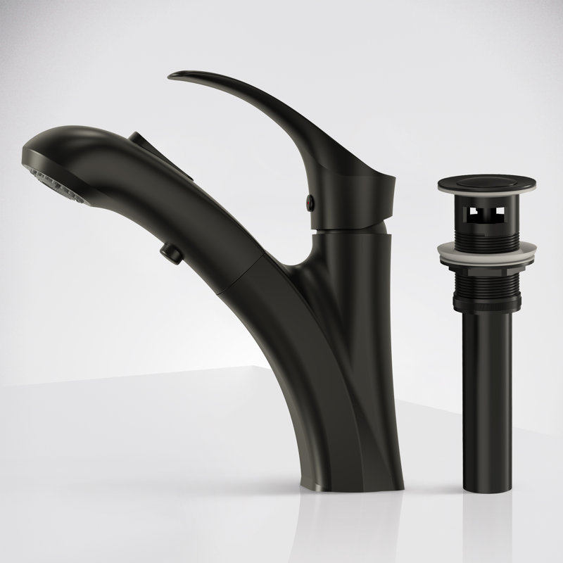 Single Hole Pull-Out Bathroom Faucet, 2-Function Sprayer Bathroom Sink Faucet with Drain Assembly, Matte Black