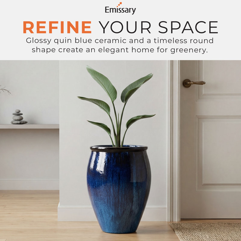 Lip Ceramic Pot Planter, 27" H x 19" W x 19" D, Quin Blue