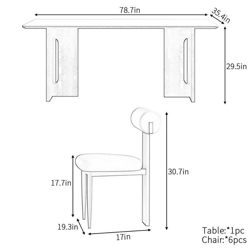 Ensemble de table de salle à manger rectangulaire Nordic Light, H 29,5 po x L 78,7 po x l 35,4 po