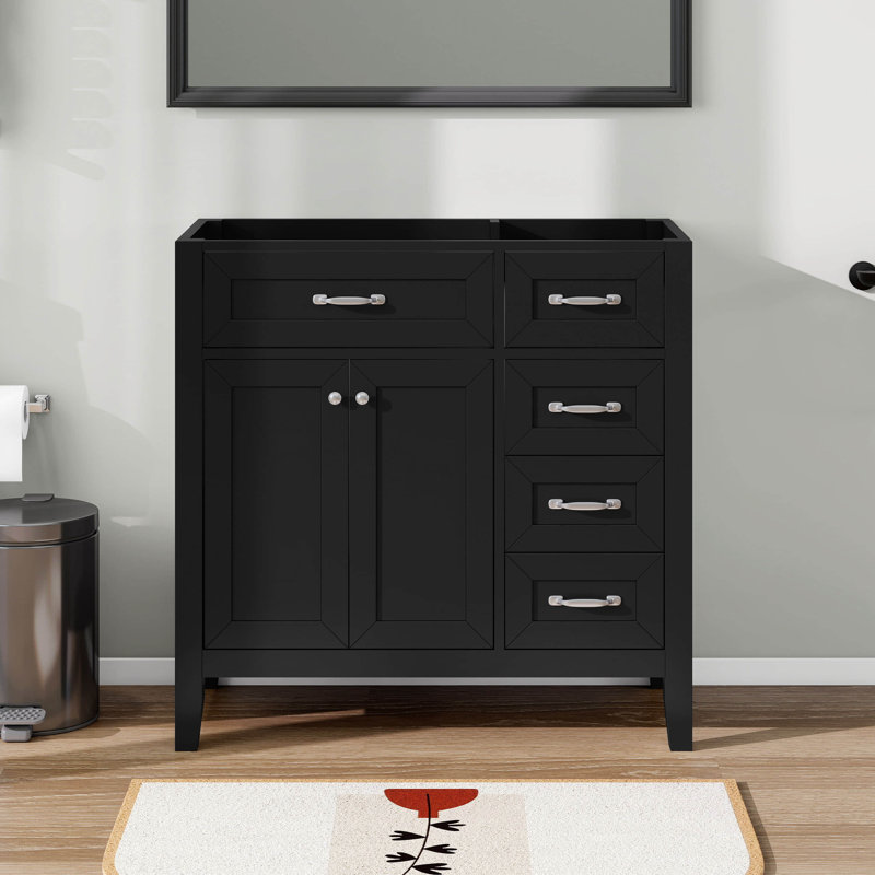 Meuble-lavabo 36 po sans lavabo, base d'armoire seulement, armoire de salle de bain avec 3 tiroirs et 2 portes, structure de meuble-lavabo en bois massif