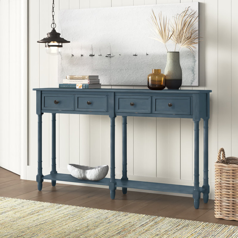 Maria Console/Sofa Table with 2 Drawers + Bottom Shelf | Easy Assembly for Living Room & Entryway, Antique Navy