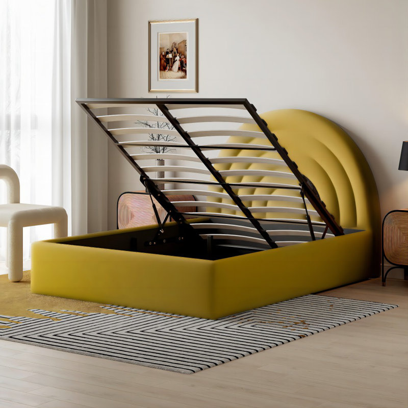 Acamas Upholstered Ottoman Storage Bed, Mustard, Double (4'6)