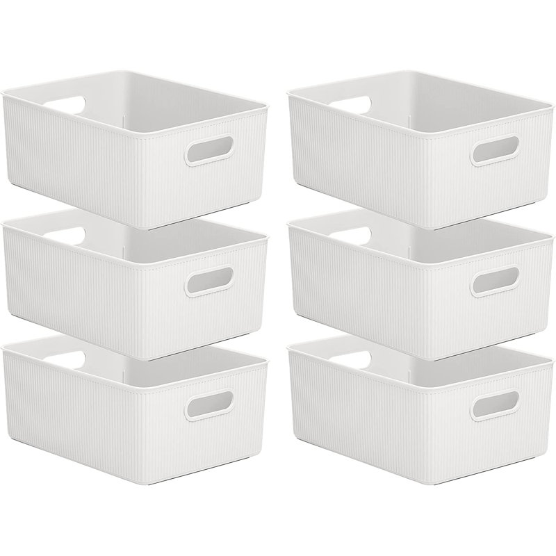 Ensemble de boîtes en plastique nervuré, Blanc, 6