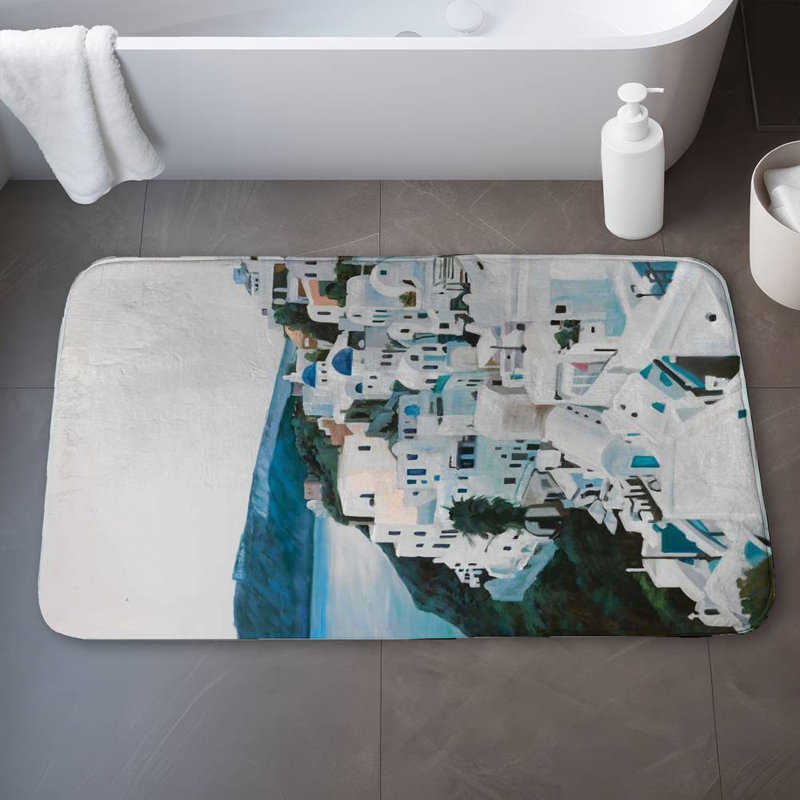 Travel in greece Bath Mat with Non-Slip Backing - Quick Dry Memory Foam Bathroom Rug - Absorbent - Modern Plush Spa-Style - Machine Washable