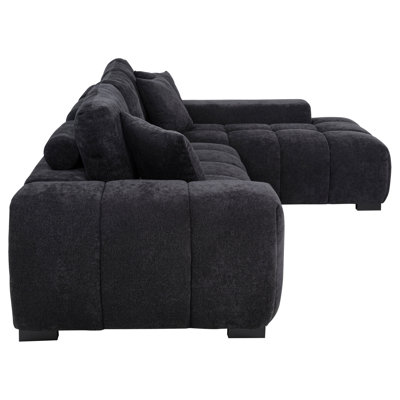 Quinley Fabric Upholstered Track Arm Sectional Sofa Black