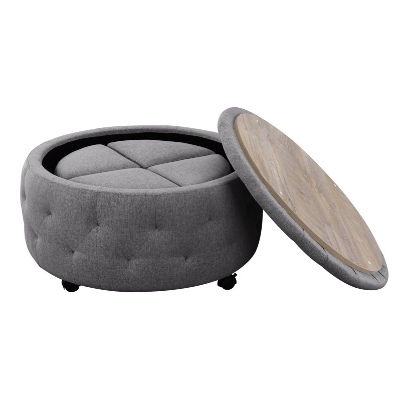 Repose-pieds rond avec roulettes avec plateau de rangement réversible et 4 repose-pieds latéraux, Gris foncé