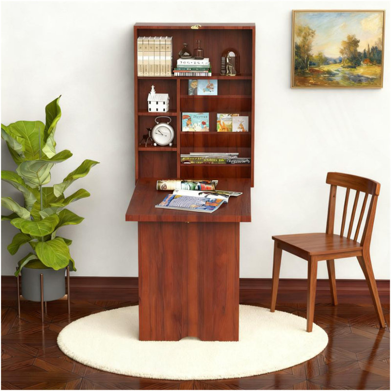 Bureau mural, bureau convertible escamotable, acajou