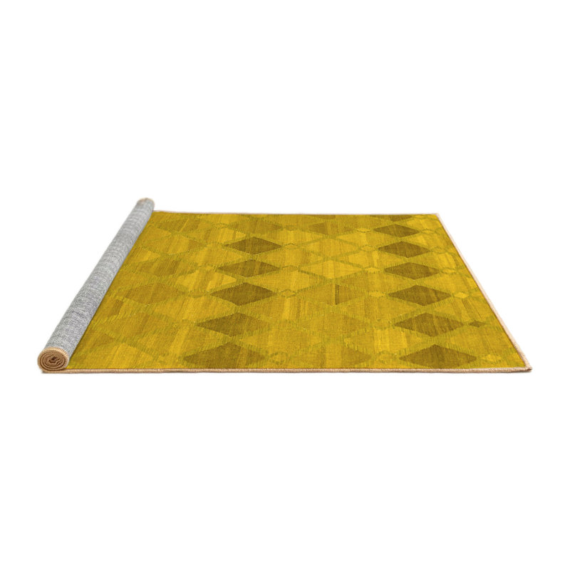 Tapis contemporains jaunes lavables à la machine 766, Rond 3 pi