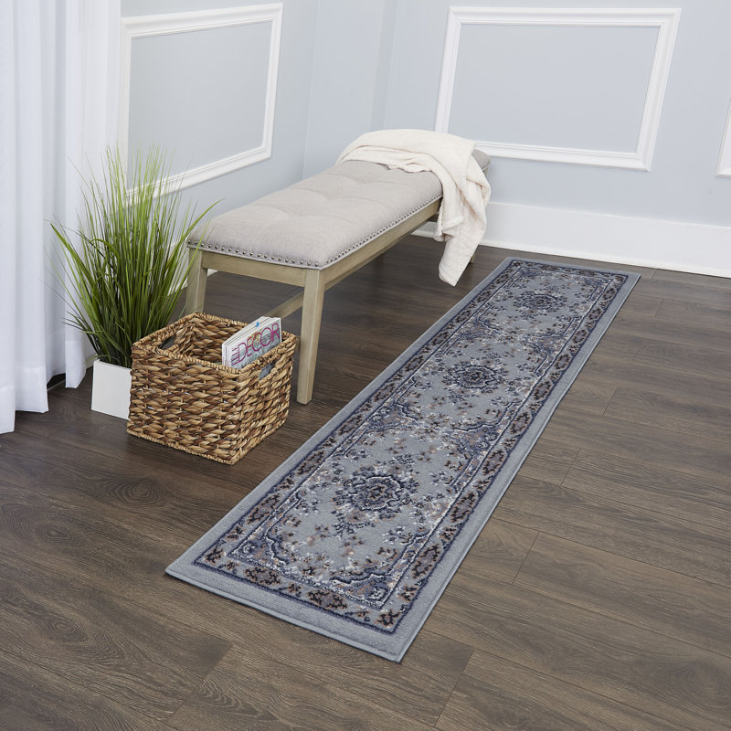 Tapis oriental argent / bleu Modena, Tapis de couloir : 1 pi 9 po x 7 pi 2 po