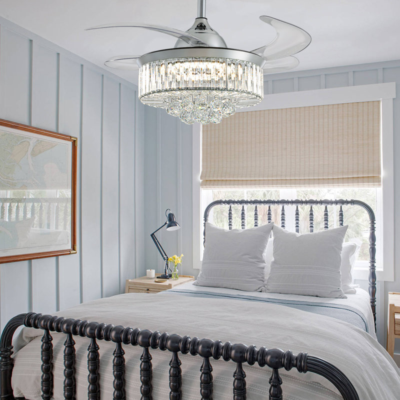 Presnell Dimmable Crystal Ceiling Fan with LED Lights and Remote Control