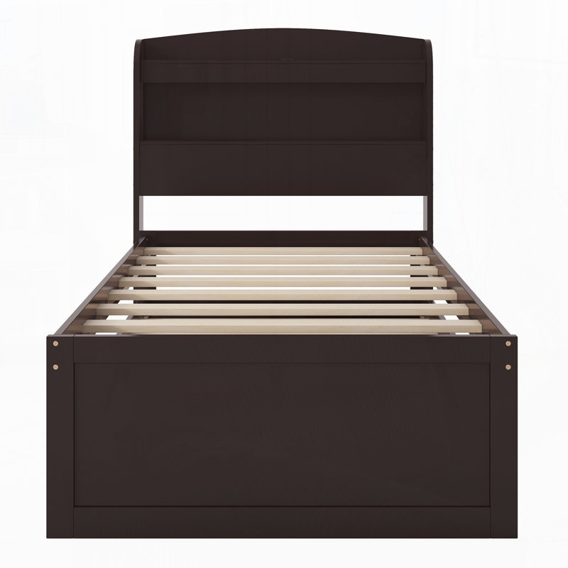 Bed With Trundle, Drawers and Outlet, Brown, Twin