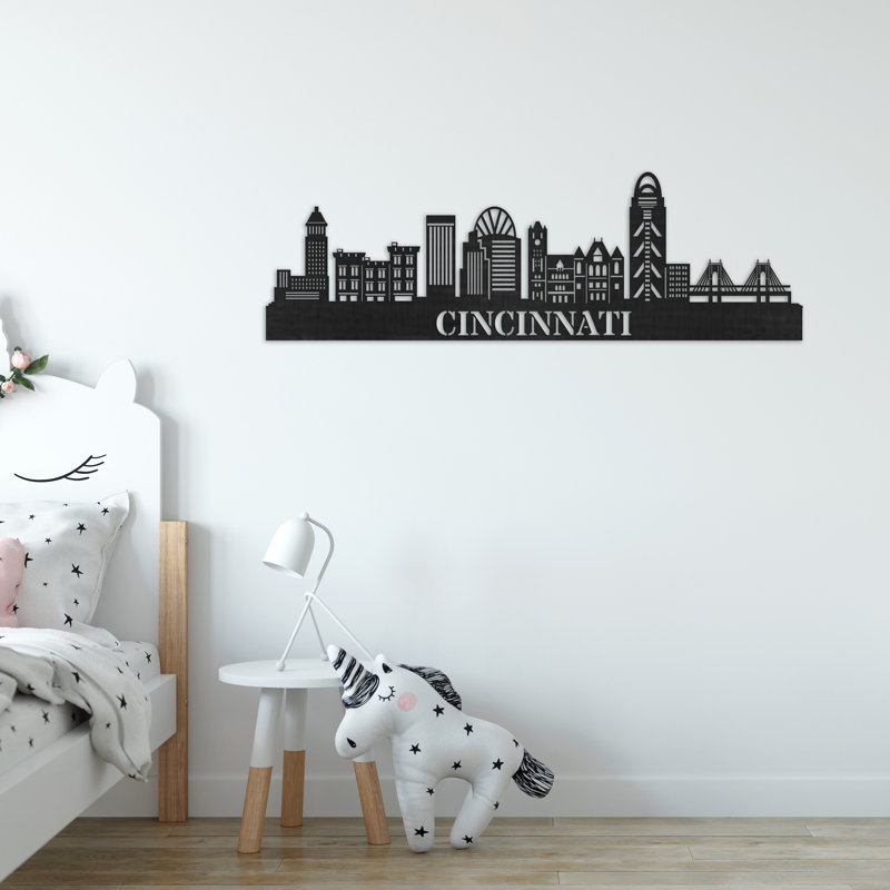 Cincinnati City Skyline Hanging Wooden Wall Art Home Decor - Natural Baltic Birch (36" x 10"), H 14 po x l 46 po x P 0,25 po
