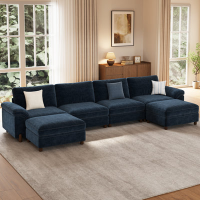 Canapé modulaire en U à 6 places pour le salon, canapé modulaire surdimensionné avec repose-pieds de rangement et housses lavables, chenille bleu marine