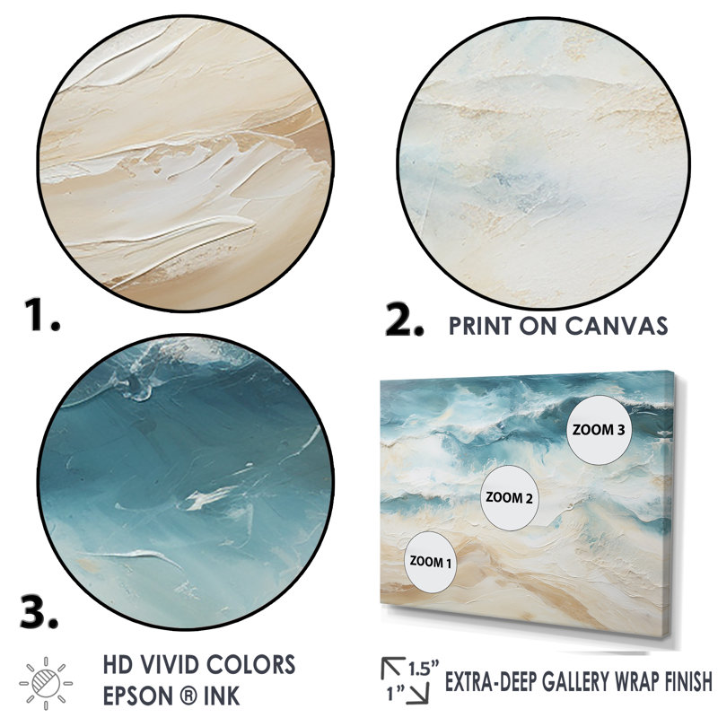 «Modern Coastal Beige And Blue Beach I», reproductions d'art mural plage et océan, Cadre flottant noir, H 24 po x l 32 po