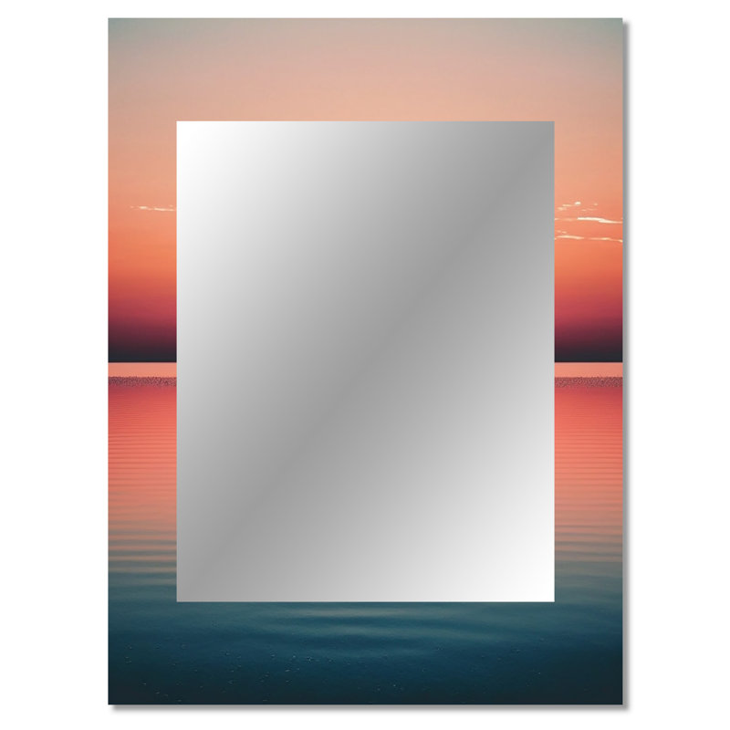 Minimaliste coucher de soleil pendant la pleine lune IV - bateau unique miroir mural, miroir rose, impression sur métal
