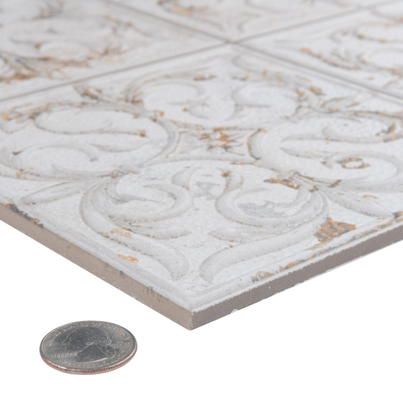 Antigua Lis 13" x 13" Straight Edge Porcelain Metal Look Wall Tile, White