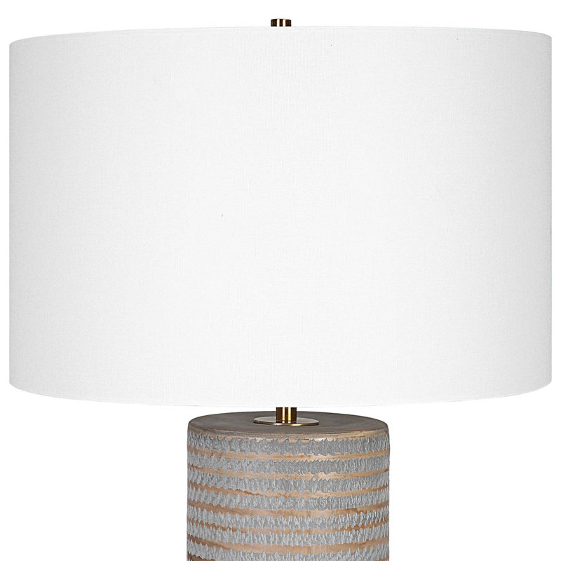 Gray Ceramic Table Lamp with White Drum Shade