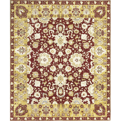 Hand-Knotted High-Quality Red and Green Area Rug